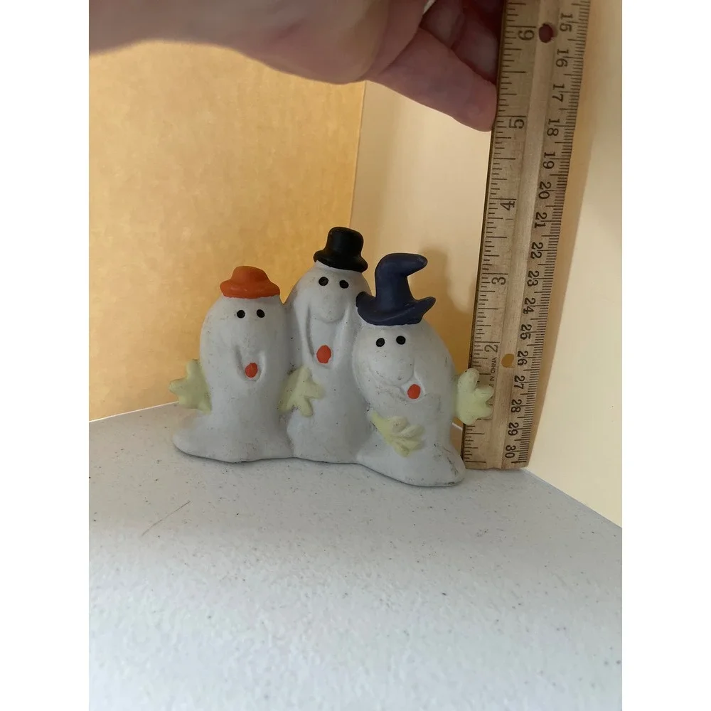 Vintage Halloween Ghost Trio Figurine Ceramic Three Ghosts with Hats Decor